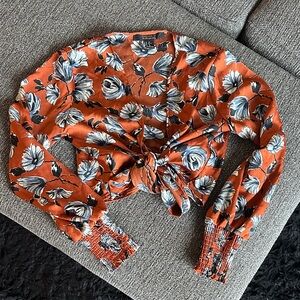 Forever 21 Rust Floral Tie-Front Blouse